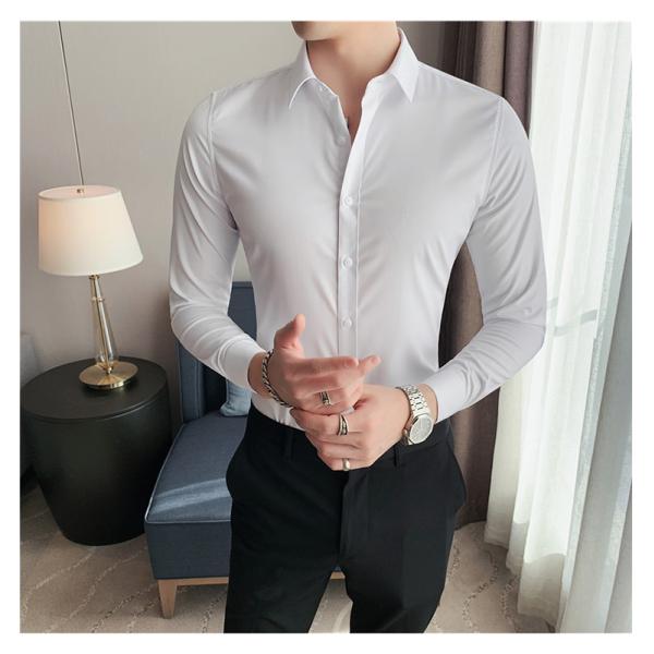 Viscose/Polyester/Spandex Formal Shirt for Men Professional Slim Fit Solid Color Shirt