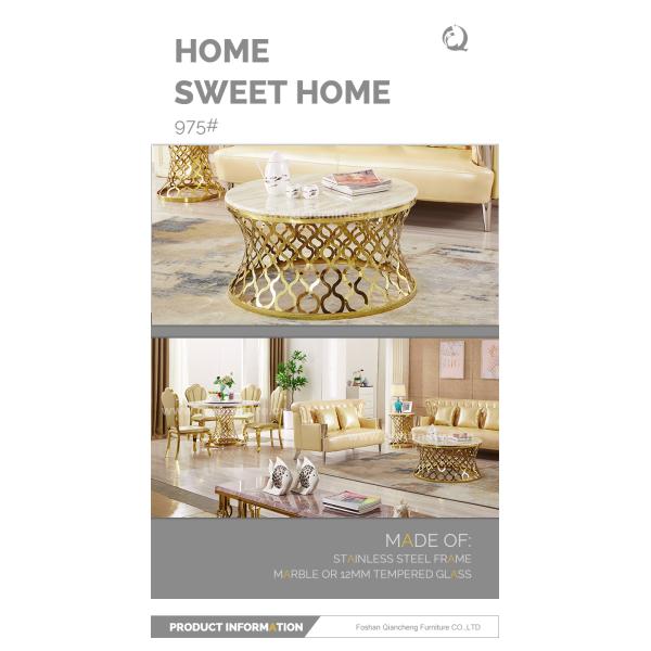 Modern Style Dia 90cm SS Coffee Table Round Shape Golden frame