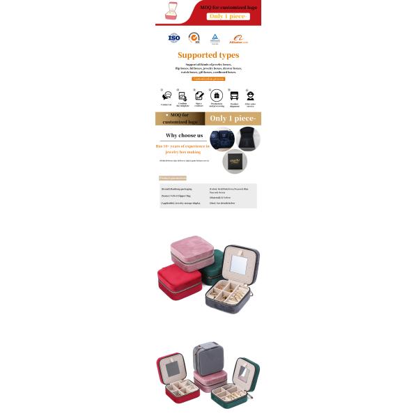 High End Sleek Jewelry Storage Box Soft Velvet Travel Jewelry Organizer With Mirror