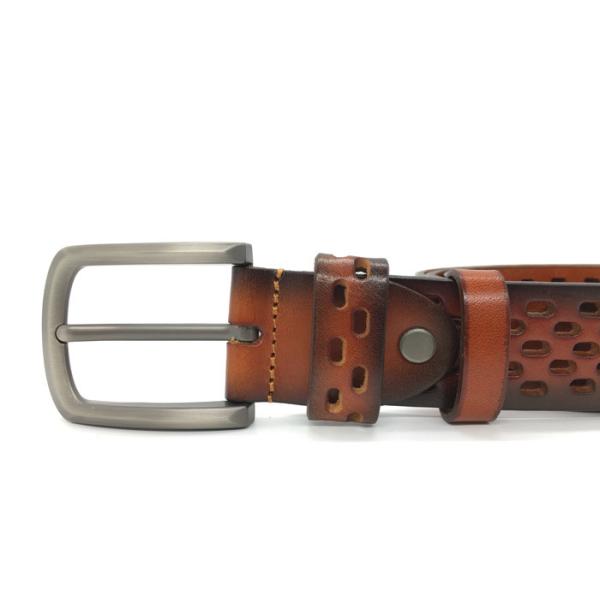 Men's Large Metal Buckle Hollow Wide Waist Belt Genuine Leather 1.5 Inches Wide Tan Color