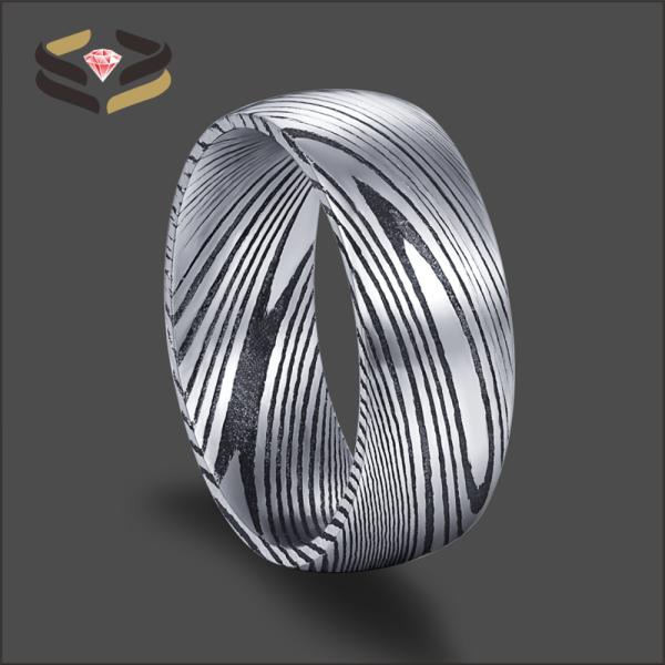 Black Plated Wedding Damascus Steel Rings Third Party Appraisal 8mm For Men