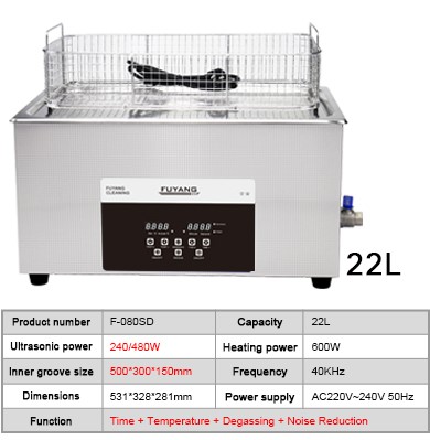 22L 480W SUS304 Benchtop Ultrasonic Cleaner 600 Watt For Stamping Oil / Finstock / Wax