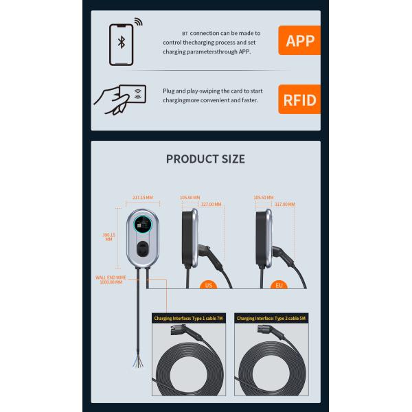 LCD Screen Display Single Gun 11kw Portable EV Charger Type 2