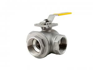 Quality DN40 3 Way Stainless Ball Valve 5-8F 316L Body PTFE Seats NPT Or Tri Clover Clamp Ends wholesale