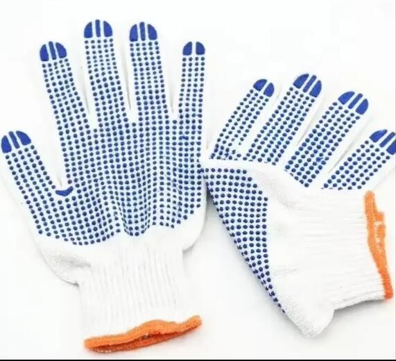 Double Side PVC Dotted Cotton Gloves 10 Gauge Bleached Cotton Impact Gloves