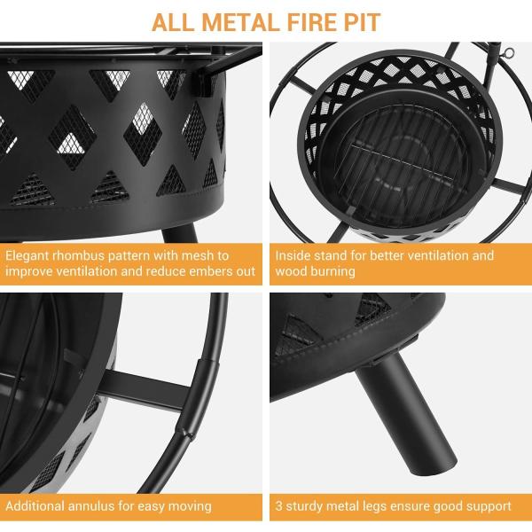 Outdoor Stainless Steel Fire Pit BBQ Grill Mesh Spark Screen Over Log Grate