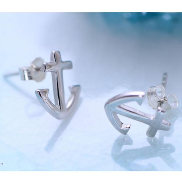 925 Sterling Silver Anchor Shape Stud Earrings Women Jewelry (XH041998W)