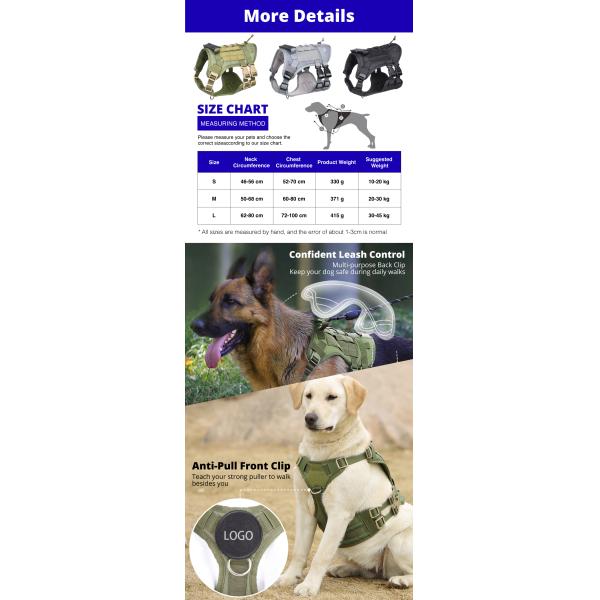 Adjustable Training Tactical Harness For Dogs Working Dog Harness