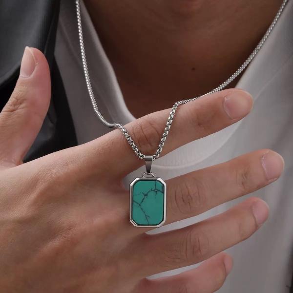 Custom Silver Turquoise and Zircon Pendant Jewelry with Stainless Steel Material