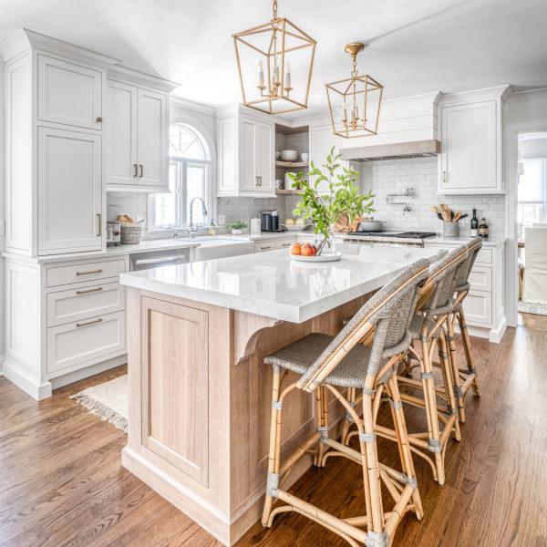 Apartment Lacquer White Kitchen Cabinets With Wood Island Shaker Style
