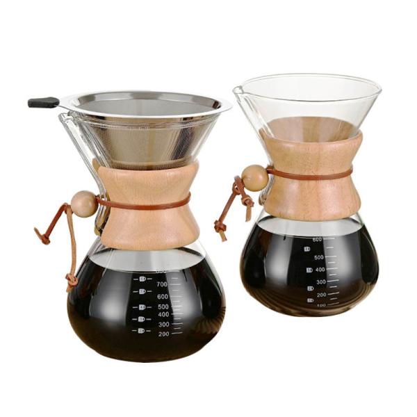 Commercial-Grade Custom 400ml Glass Coffee Dripper | SS Filter + Wooden Handle | Ideal for Cafes,Catering