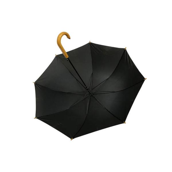 Black J Stick Wooden Handle Umbrella Polyester Fabric Lightweight Anti Uv