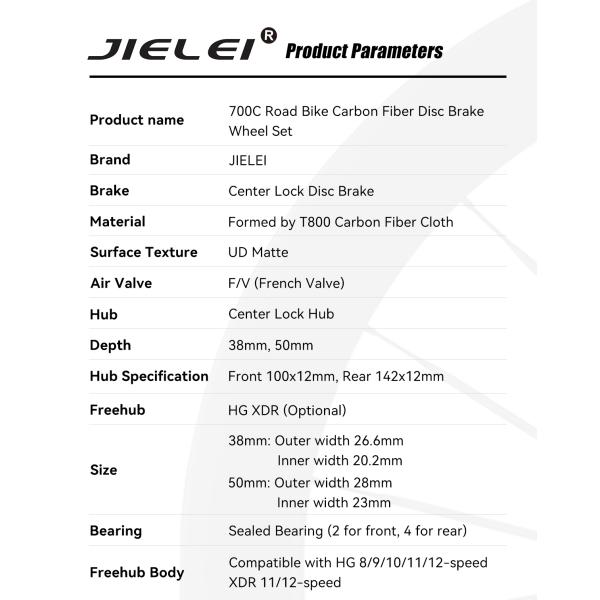 JIELEI 700c Carbon Bike Wheels with 28mm Width Clincher Rim Brake Bicycle Wheelset