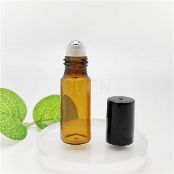 Empty Amber Glass Roller Bottles Essential Oil With Steel Roll