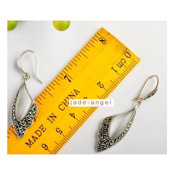 Sterling Silver White Agate Drop Earrings Wing Style Women Jewelry ( E019362WHITE)