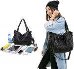 Women Shoulder Bags PU Leather Sling Tote Handbag Braided Woven Handle Black