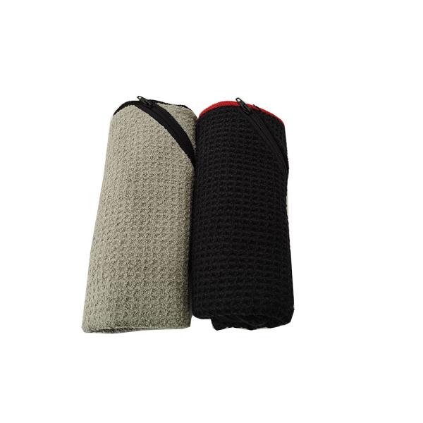 Microfiber Waffle 100x40cm Absorbent Sports Towel With Zipper Pocket Multifunctional