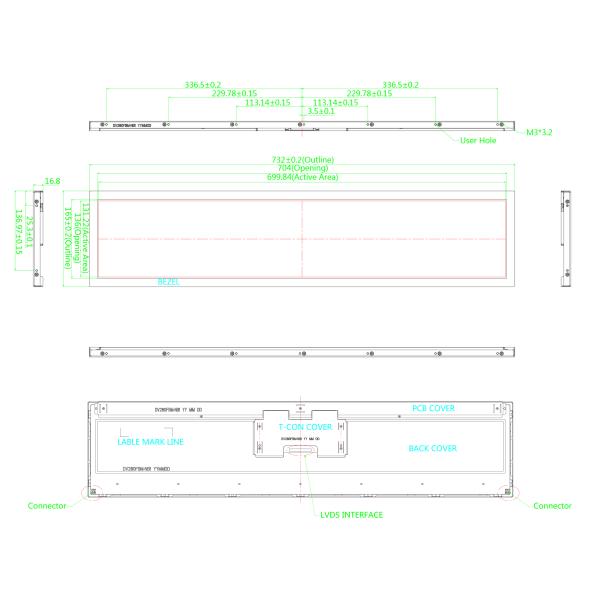 28 Inch Custom LCD Screen 1500nits 1920x360 Ultra Wide Stretched Bar Type TFT LCD Display