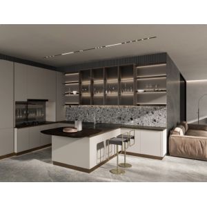Quality Luxurious Plywood Modern Modular Kitchen Cabinets PET Door Panel wholesale