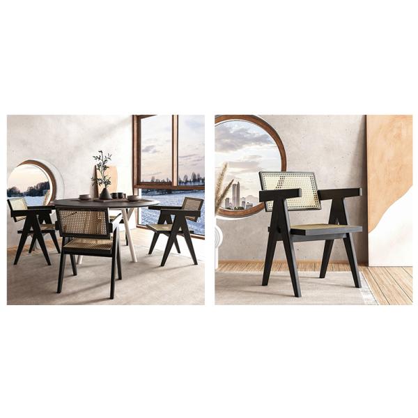 Solid Wood Height 104cm Depth 50cm Outdoor Rattan Dining Chairs