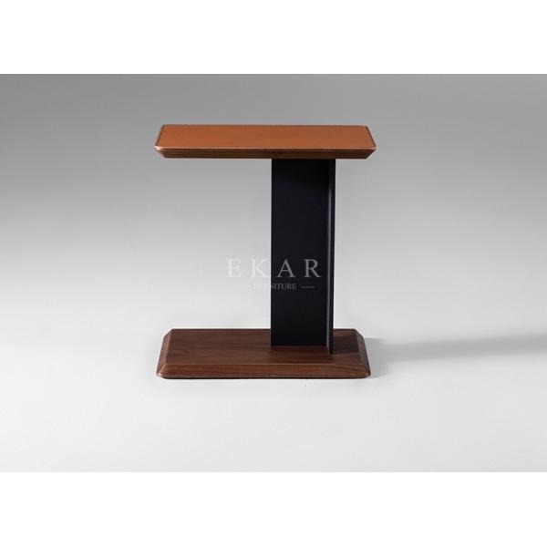 Contemporary Living Room Leather Stainless Steel Side End Table