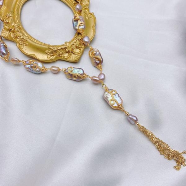 Vintage Copper Natural Baroque Pearl Choker Necklace for Women New Thick Chain Necklace Sweater Natural Pearl Necklace