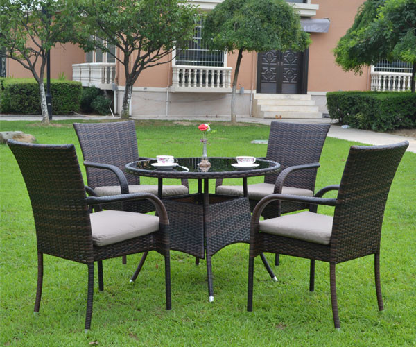 Metal Rattan Garden Furnitures Patio Sets Dining Chair Table 80cm