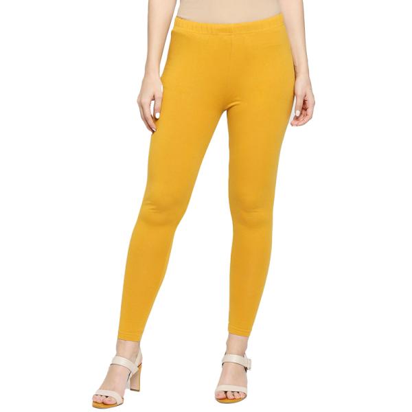 High Quality Women Yellow Solid Cotton Ankle Length Gym Yoga Leggings Sport with OEM Logo