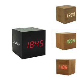 Quality Promotional Electronic wooden led alarm clock wood logo customized wholesale