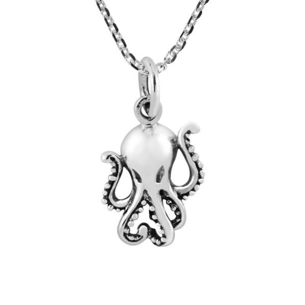 Wondrous Sea Octopus Sterling Silver Pendant Necklace Sea Life Jewelry for Ocean Lovers