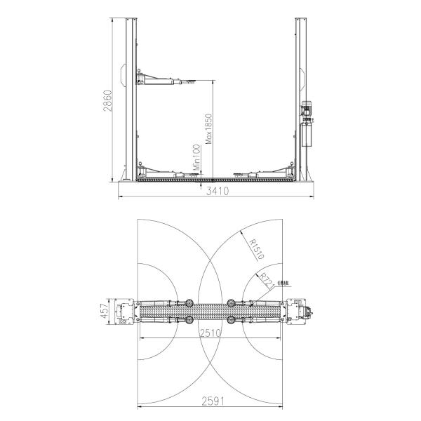 Two Post Hydraulic Lift 4T Capacity 2.2kw For Workshop