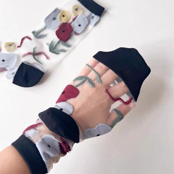 Chic Custom Flower Jacquard Crystal Socks Women'S Summer Wear Transparent Socks