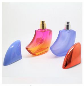 Quality 50ml moon shape 50 ml glass perfume bottle with various color cap wholesale