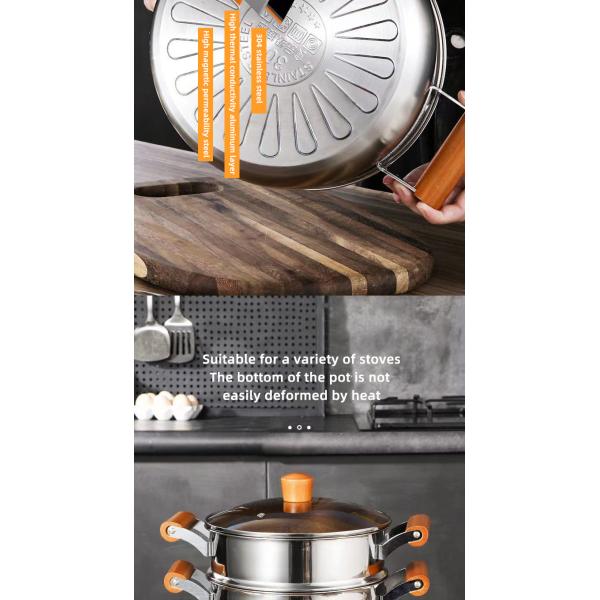 Factory Two Layer Cook Food Steamer Pot 18/8 Stainless Steel Steamer Pot With Wooden Handle