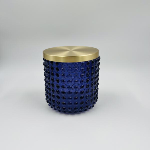 3pcs Glass Bathroom Accessories Set Dark Blue With Golden Part Round Shape Big Dots