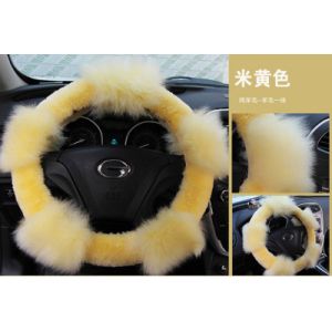Quality Yellow Fluffy Sheepskin Steering Wheel Cover 10 inch wholesale