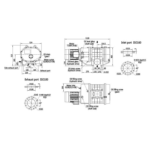 Hydraulic coupling Iron Cast Roots Vacuum Pump 2590 m3/h, BSJ600LC