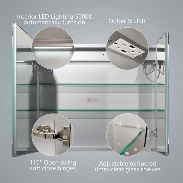 Customized LED Illuminated Mirror Cabinet 3mm Lighted Mirror Medicine Cabinet 3000K
