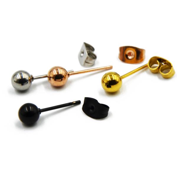 Surgical Steel Silver,Black,Gold&Rose Gold Color Ball Stud Earrings Punk Ear Tragus Ear Piercing Fake Taper For Women