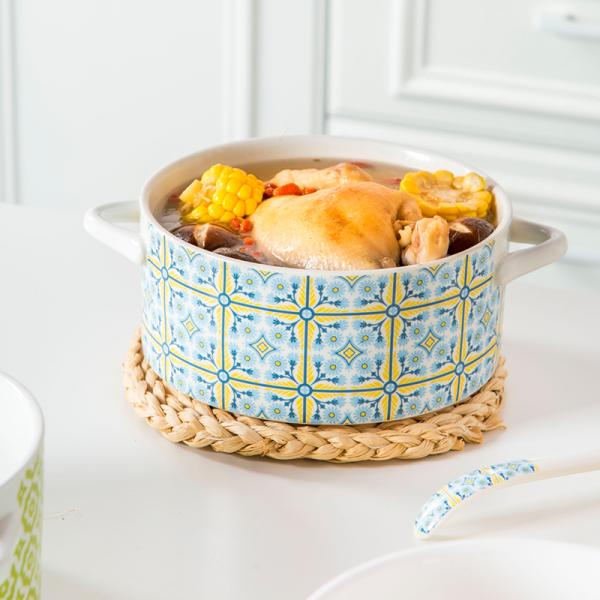 Round Creative Soup Pot Ceramic Pot Multifunctional Household Soup Pot Cutlery Ceramic Soup Pot And Bowl Set Double Handles Compatible With Induction