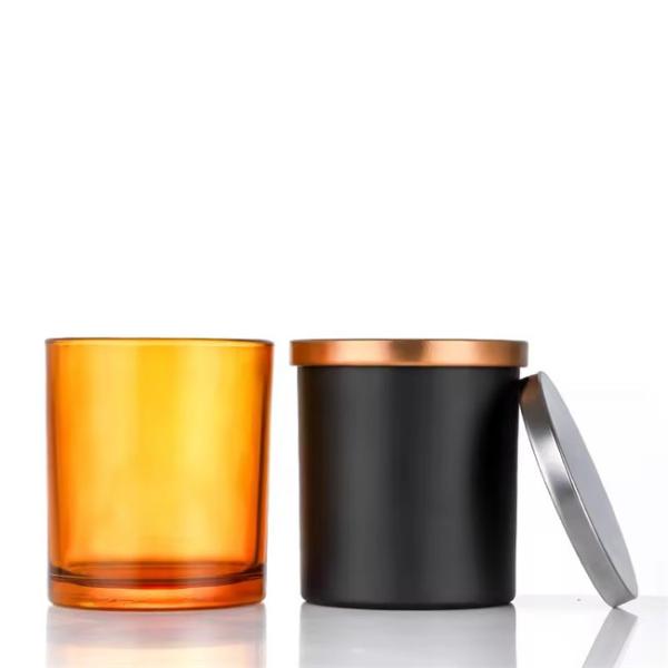 Decorative Apothecary Round Empty 200ml 300ml 400ml 16oz Matte Amber Glass Candle Jar With Wooden Lids