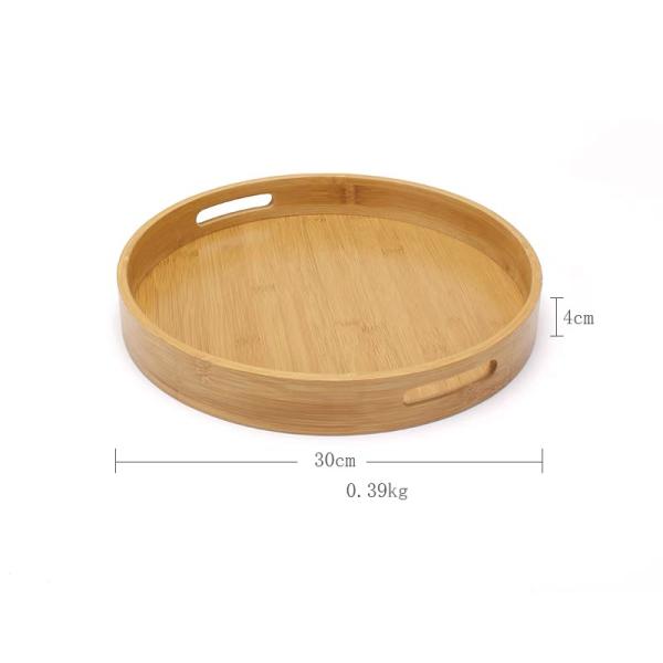 3pcs Set Round Bamboo Food Serving Tray with Handle for Home Living Room Kitchen