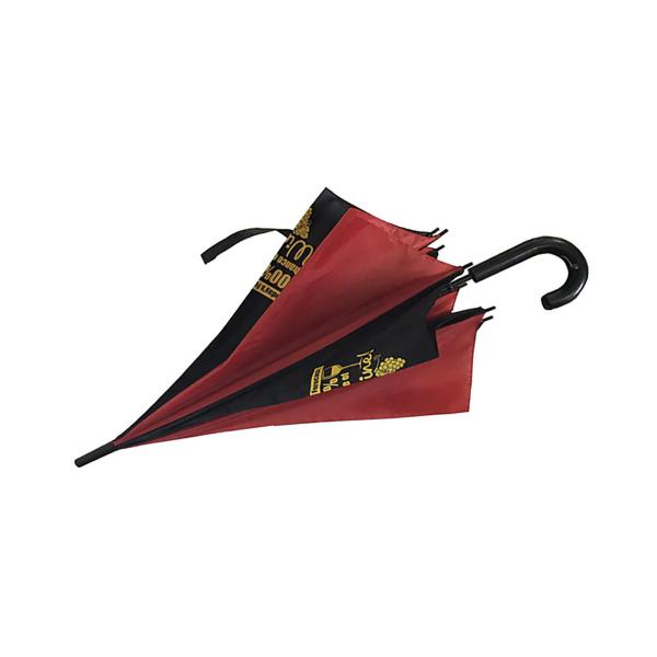 Advertising Auto Open Stick Umbrella J Hook Plastic Handle Black With Red