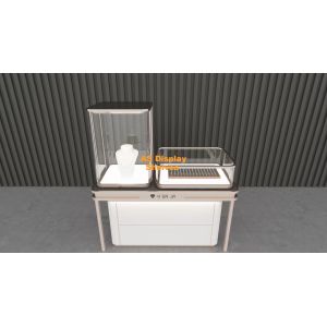 Anti Collision Curved Glass Jewelry Cabinet Golden Layered Jewelry Stands