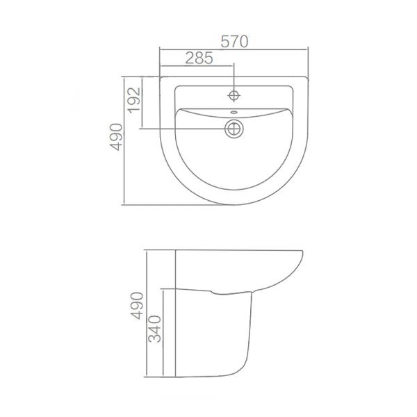 SASO Semi Freestanding Pedestal Basin Wall Hang With Overflow Sanitary Ware