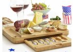 Bamboo Wooden Cheese Board With 6 Stainless Steel Cheese Knives & 6 Appetizer