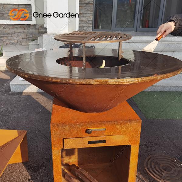 Outdoor Cooking Grill Outdoor Corten Steel Garden Fire Pit BBQ Cooking Plate