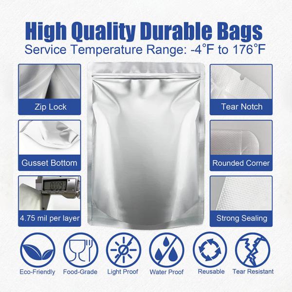 Food Grade Heat Seal Mylar Bags 5 Gallon Long Term Stand Up Pouch Packaging Ziplockk