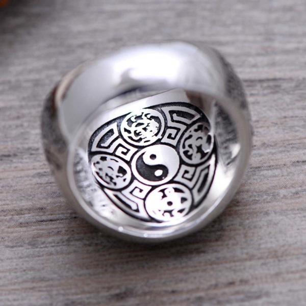 925 Sterling Silver Engraved Rosefinch Taiji Design Vintage Men Ring (057626)