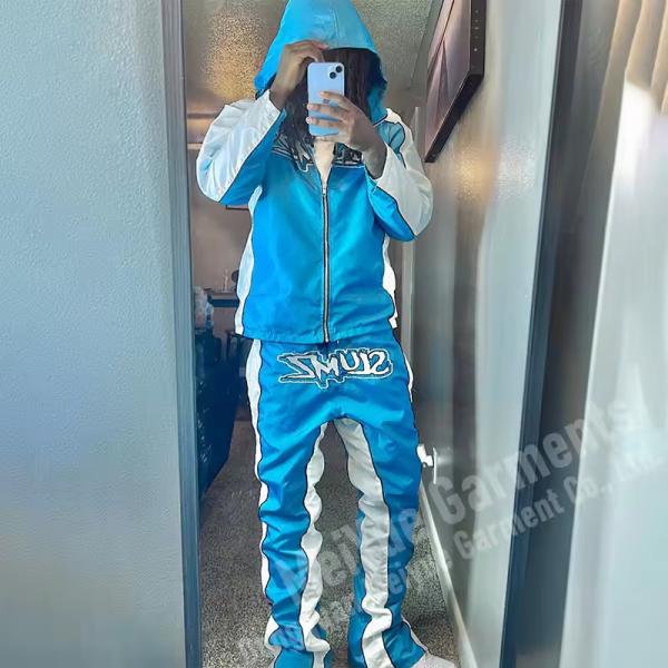 Custom Nylon Sweat Suit Zip Up Jacket Pants Set Casual Lightweight Windcheater Nylon Mens Windbreaker Jacket Tracksuit For Men